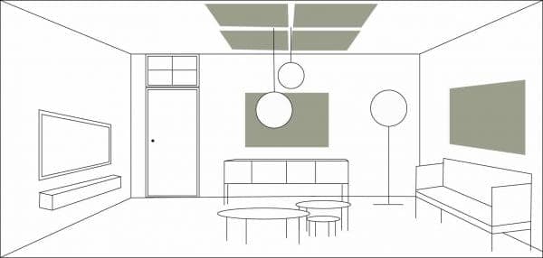 Woonkamer met akoestische oplossingen
